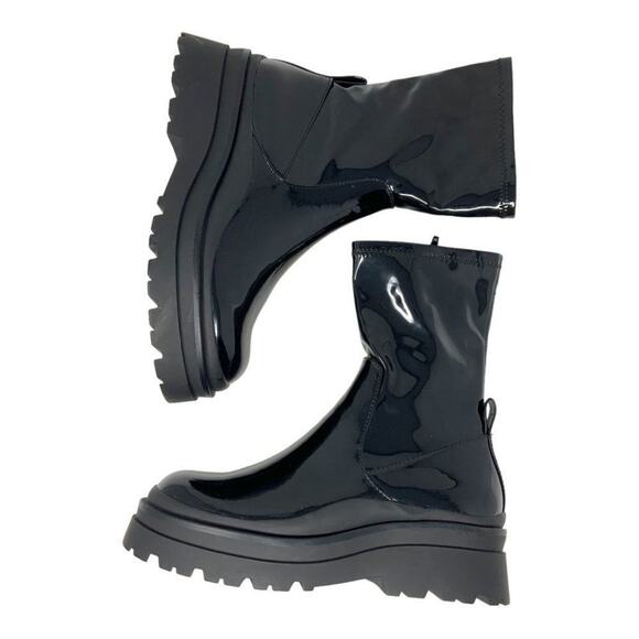 Aldo Big Shot Sock Boots Black Patent Size 8.5 NWT $165 MSRP - Picture 2 of 8